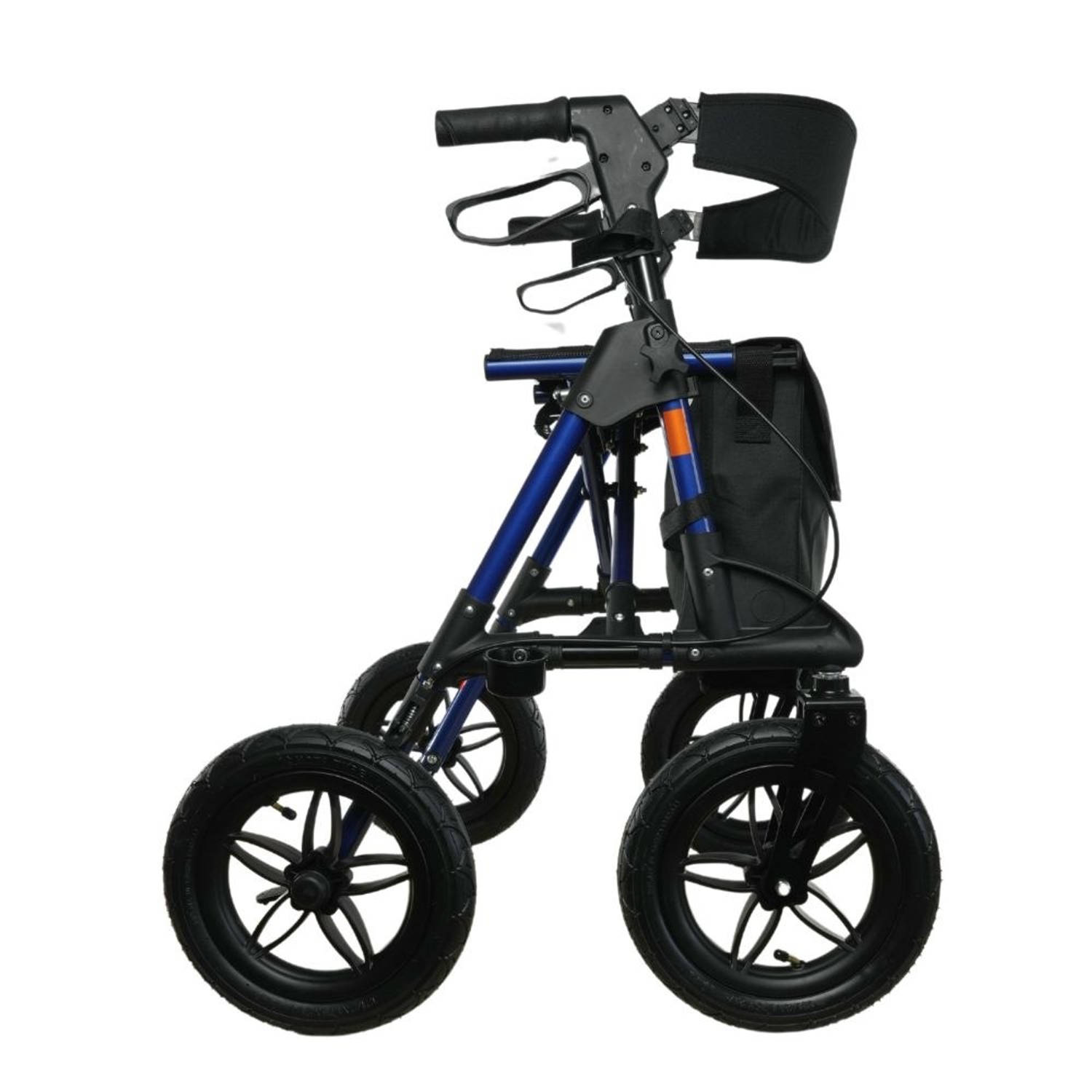 Parvum rollator Rebel - Blauw - Outdoor rollator met luchtbanden - Met stokhouder en rugband