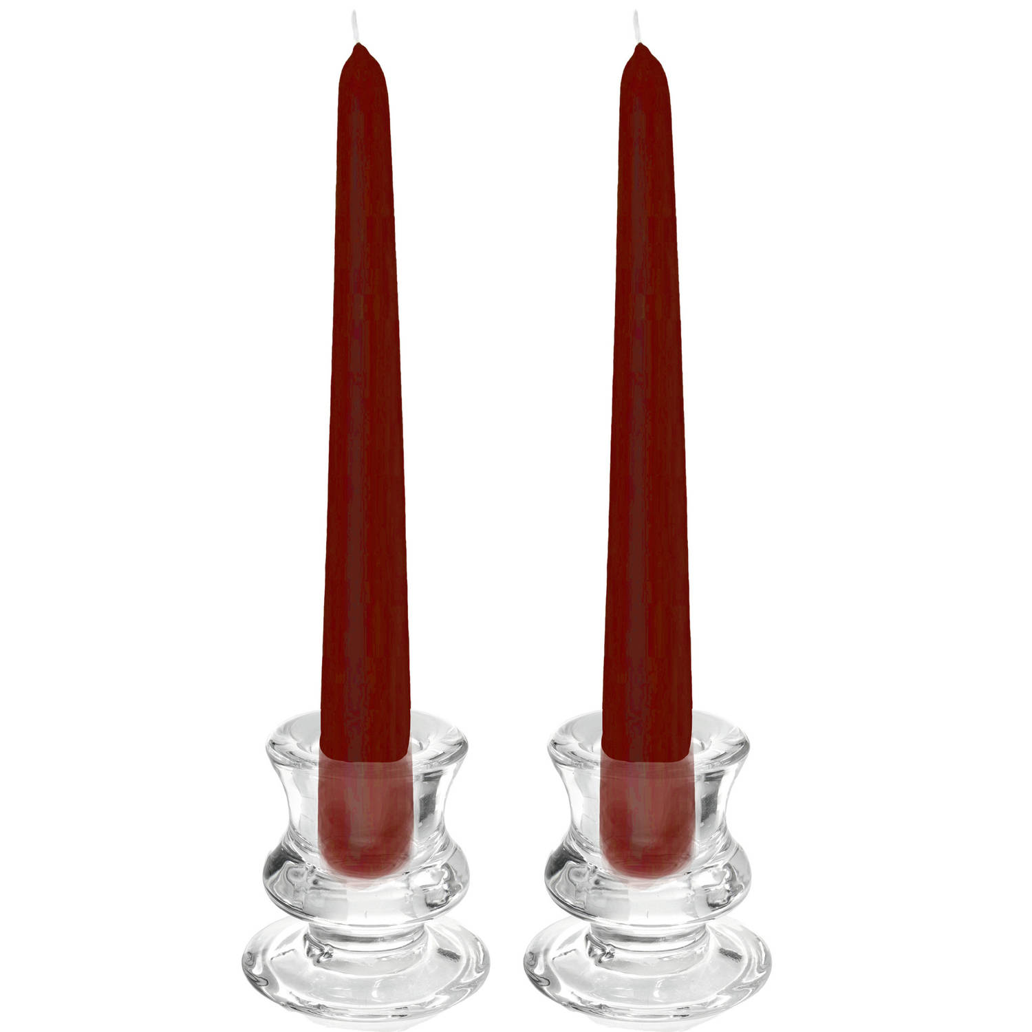 Kaarsen Set 2x Kandelaars Glas 12x Dinerkaarsen Bordeaux Rood Dinerkaarsen