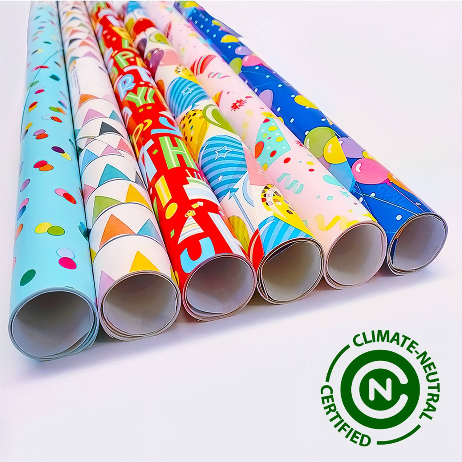 6x Rollen Duurzaam Inpakpapier - FSC & Plasticvrij - Klimaat neutraal gecertifiseerd - Cadeaupapier - 200x70cm - Verjaardag - Party Assortiment