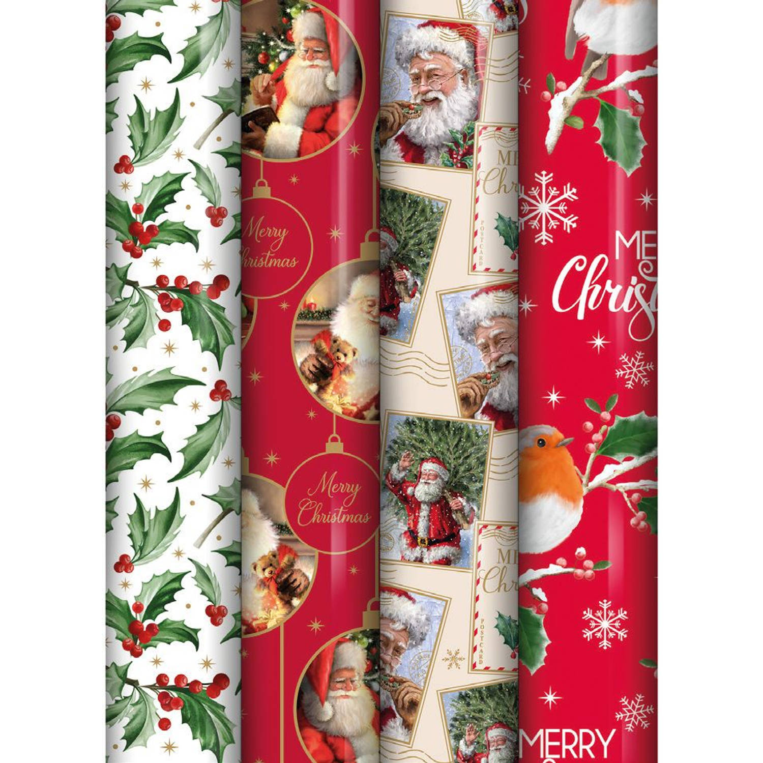 Kerstmis cadeaupapier kerstpapier - inpakpapier voor Kerst KE126 - 7 mtr x 70 cm - 4 rollen