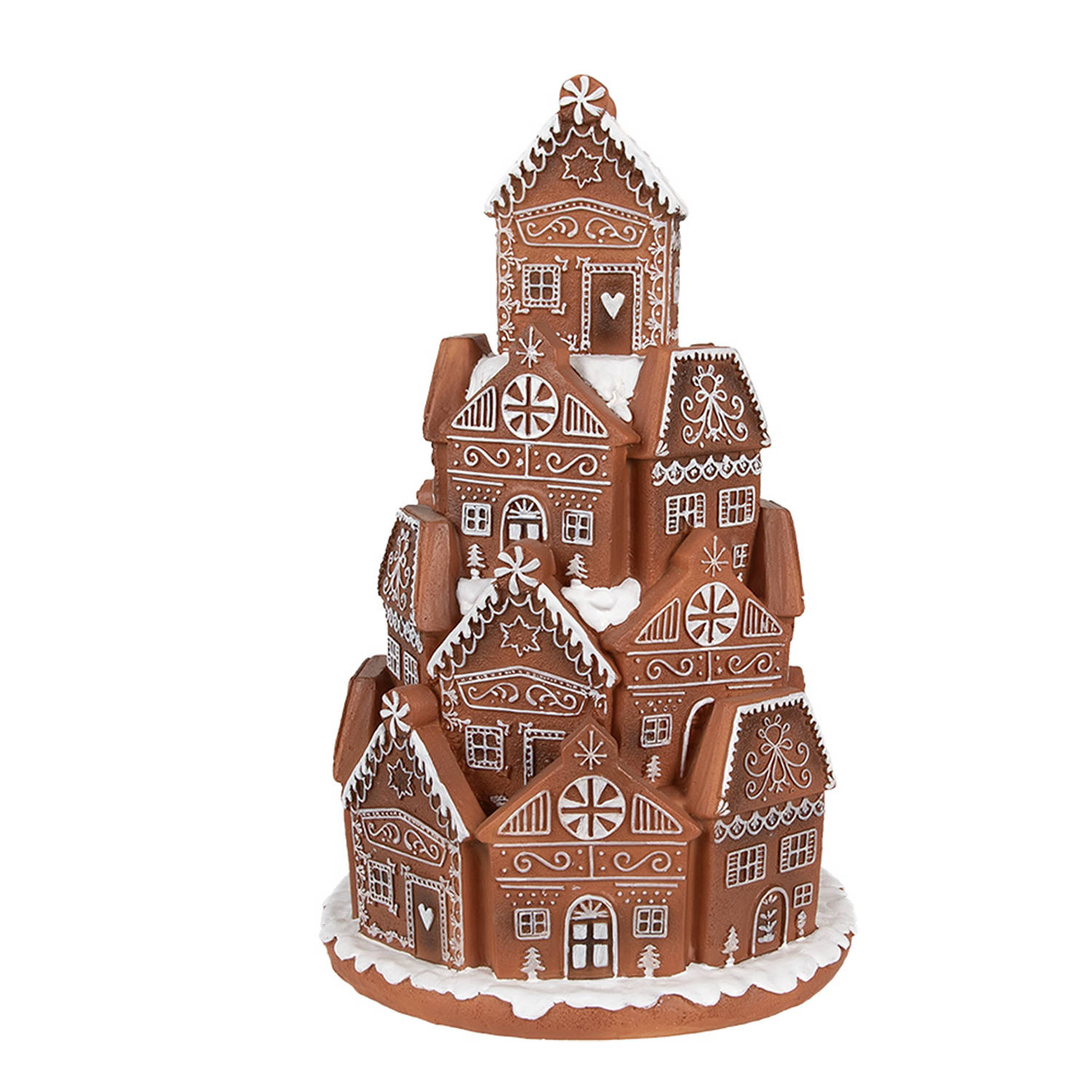 HAES DECO - Gingerbread house met LED Ø 18x28 cm Bruin Kunststof Kerstdecoratie