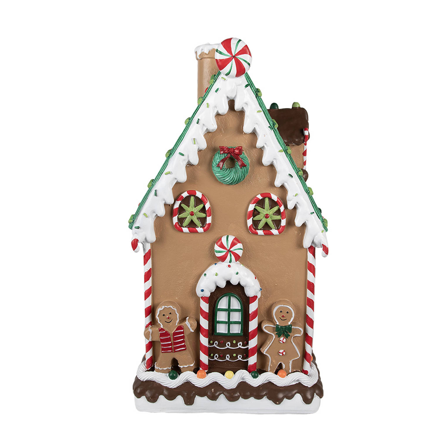 HAES DECO - Gingerbread house 28x28x51 cm Bruin Kunststof Peperkoekhuisje