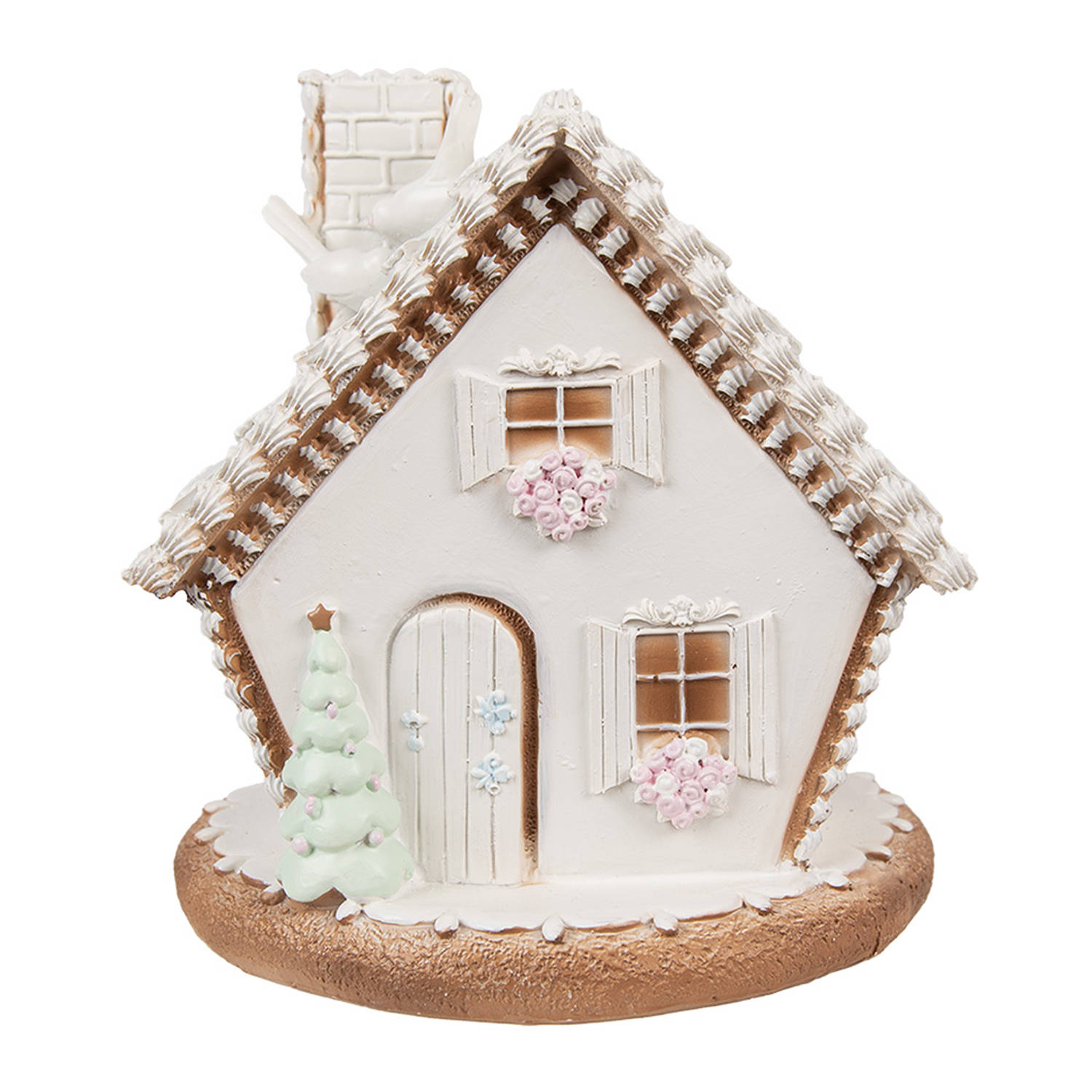 HAES DECO - Gingerbread house met LED 17 cm Wit Kunststof Peperkoekhuisje