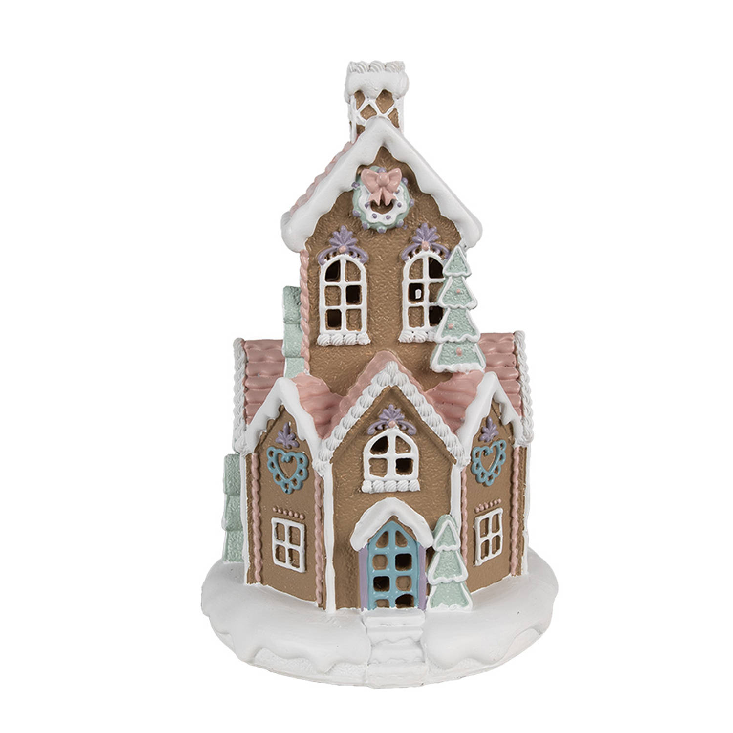 HAES DECO - Gingerbread house met LED 22 cm Bruin Kunststof Peperkoekhuisje