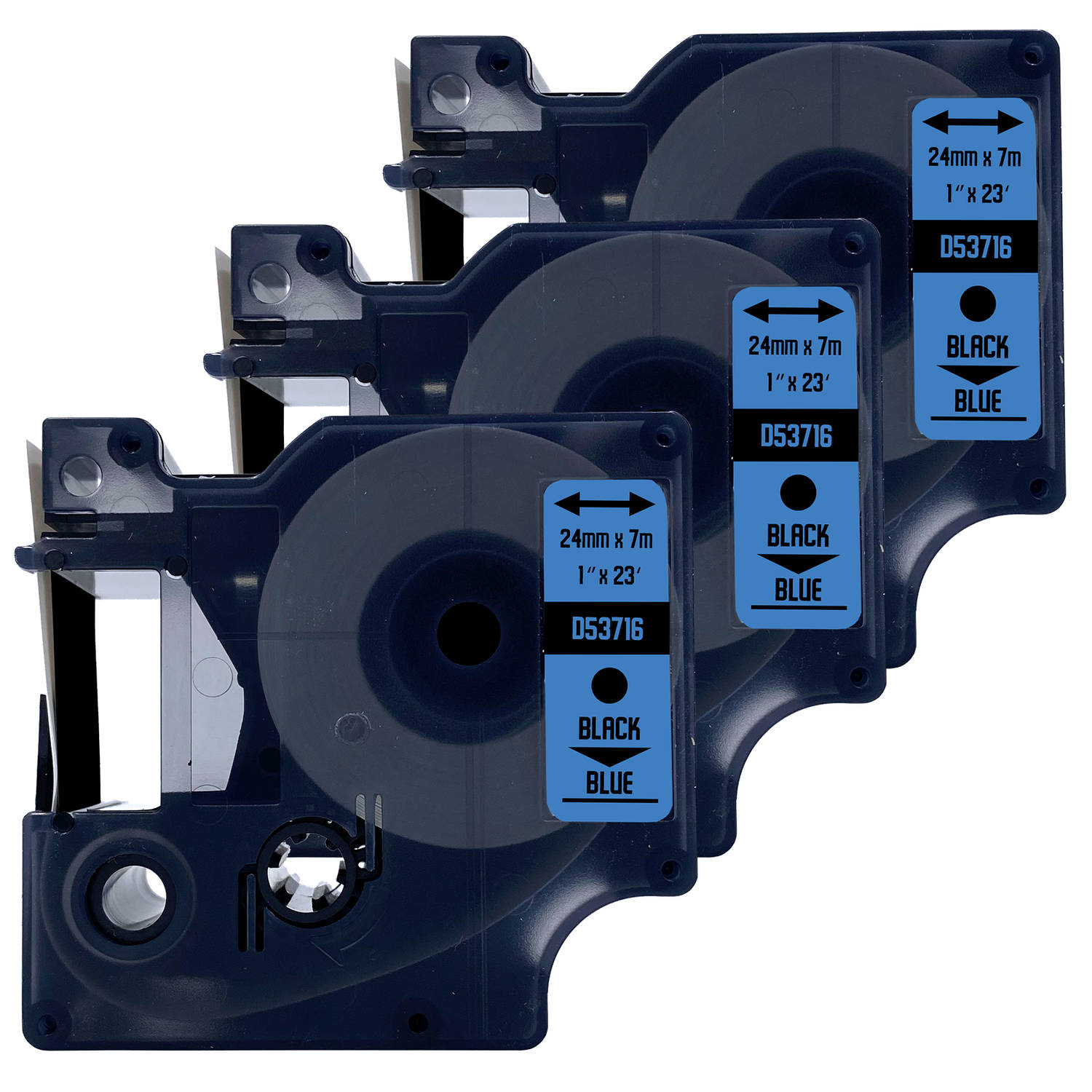 DULA label tape - Compatible met Dymo D1 53716 - 3 stuks - Zwart op blauw - 24mm x 7m