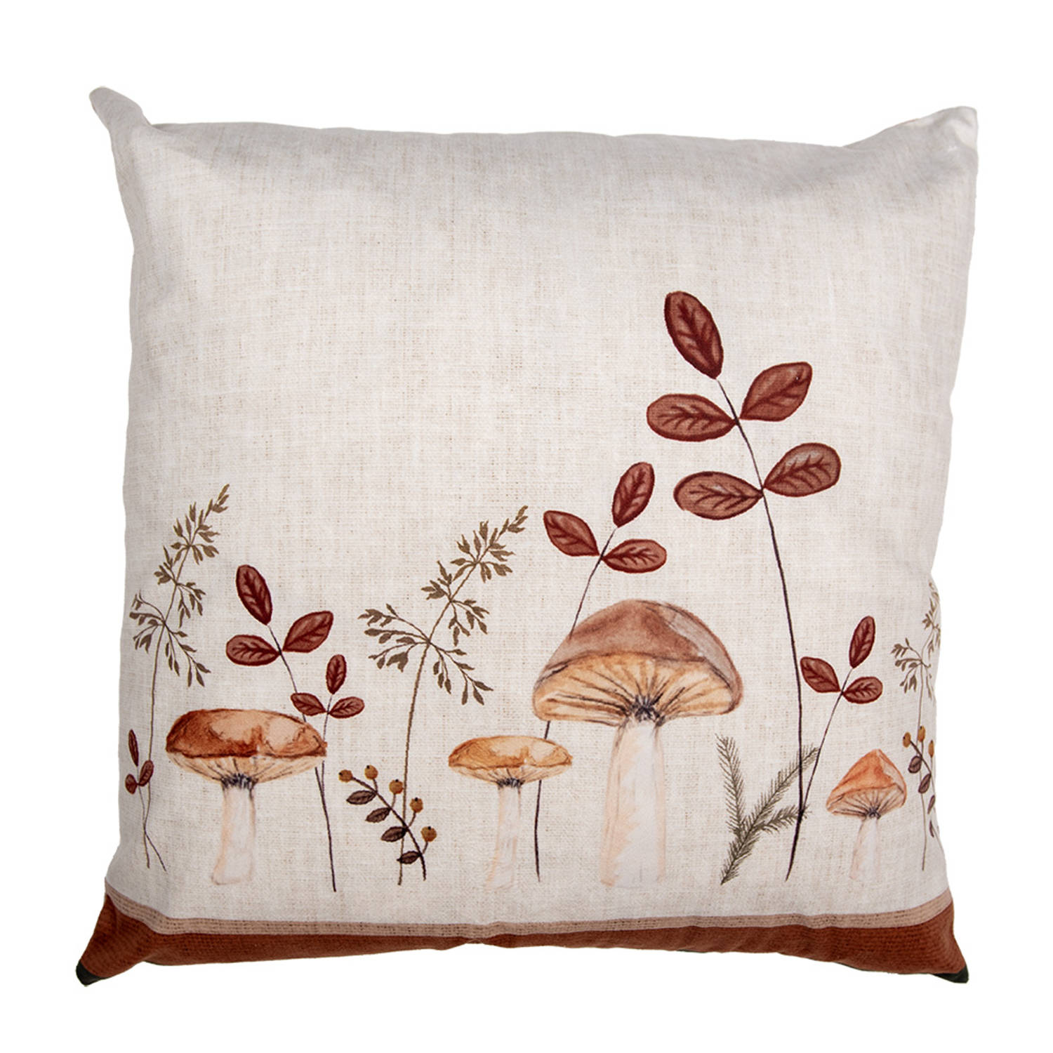 Clayre & Eef Kussenhoes 45x45 cm Beige Polyester Paddenstoelen Sierkussenhoes