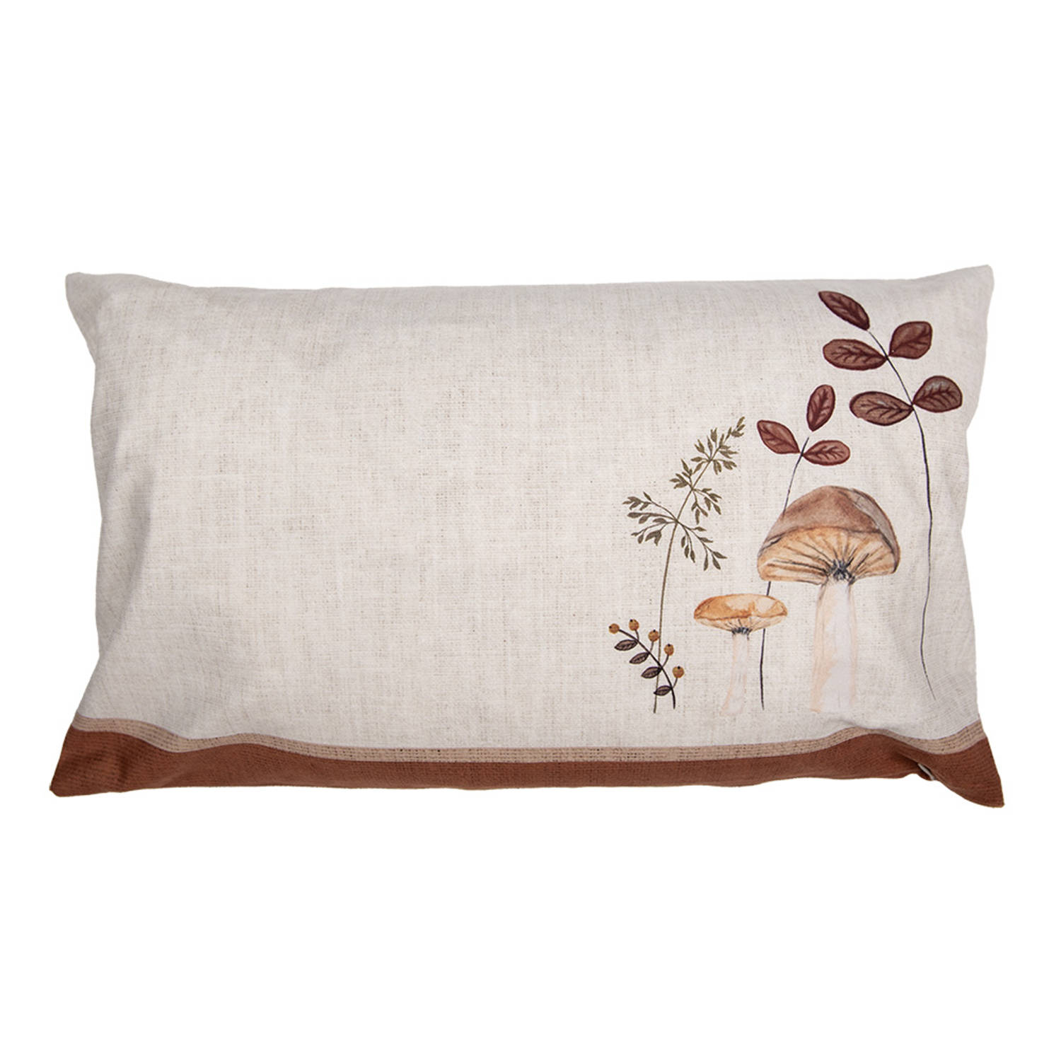 Clayre & Eef Kussenhoes 30x50 cm Beige Polyester Paddenstoelen Sierkussenhoes