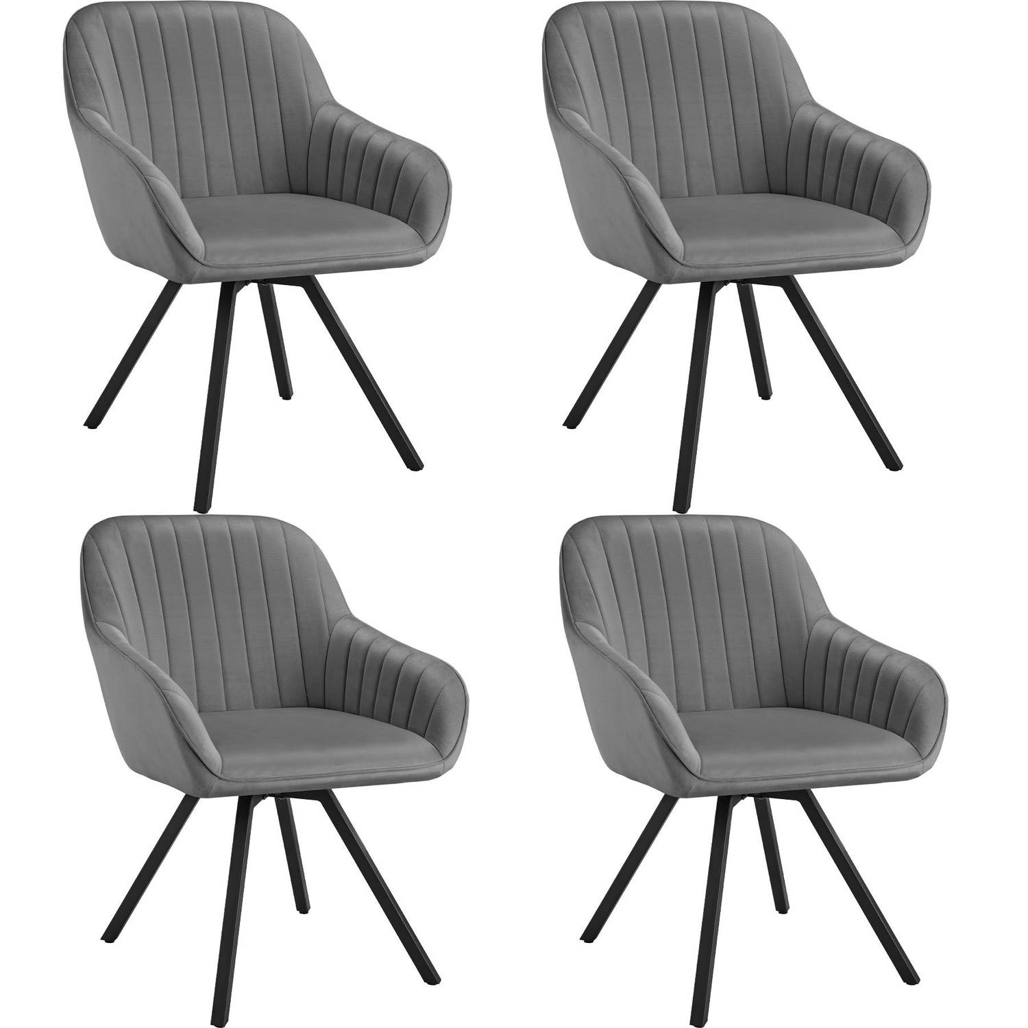 tectake - Set van 4 eetkamerstoelen | Draaifauteuil in Fluwelen Look | Woonkamerstoel, Gestoffeerde Stoel - grijs