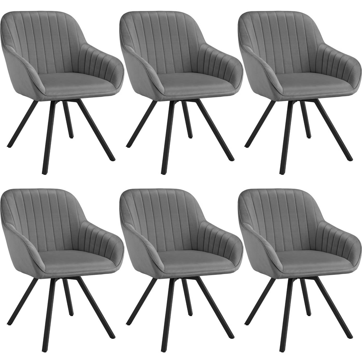 tectake - Set van 6 eetkamerstoelen | Draaifauteuil in Fluwelen Look | Woonkamerstoel, Gestoffeerde Stoel - grijs