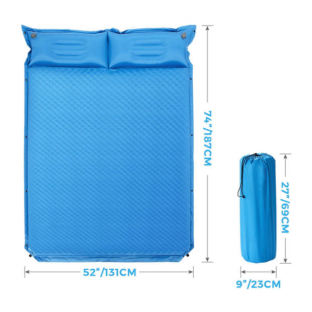 Costway 2 Persoons Zelfopblazende Slaapmat Met Kussens 187 x 131 x 4cm - Campingmat - Camping matras - Blauw