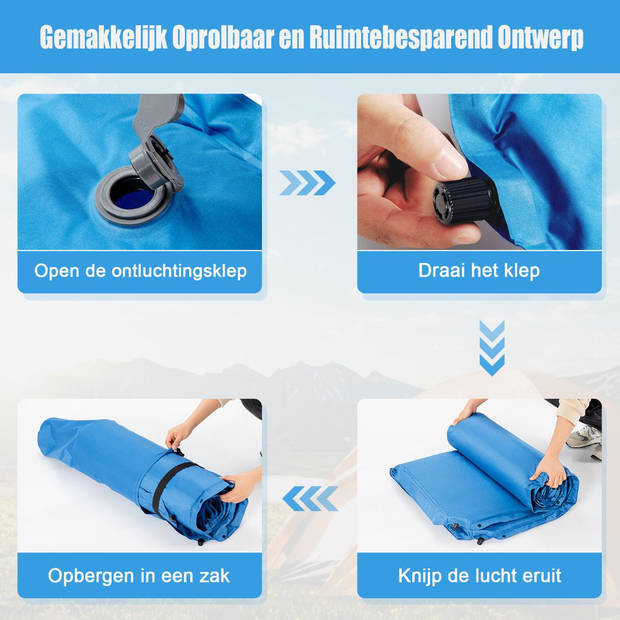 Costway 2 Persoons Zelfopblazende Slaapmat Met Kussens 187 x 131 x 4cm - Campingmat - Camping matras - Blauw