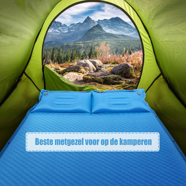 Costway 2 Persoons Zelfopblazende Slaapmat Met Kussens 187 x 131 x 4cm - Campingmat - Camping matras - Blauw