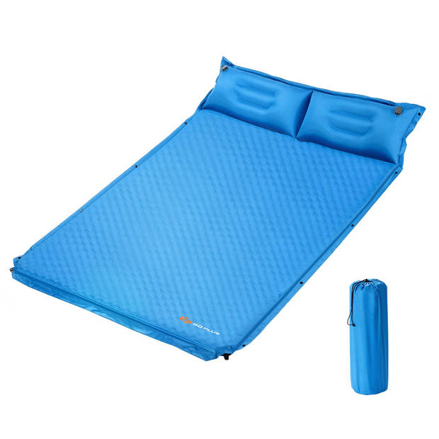 Costway 2 Persoons Zelfopblazende Slaapmat Met Kussens 187 x 131 x 4cm - Campingmat - Camping matras - Blauw