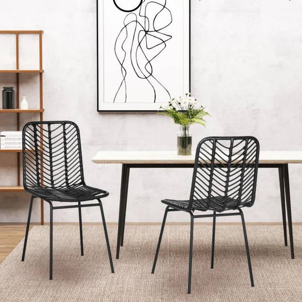 Eetkamerstoelen set van 2 - Stoelen - Keukenstoelen - Stoel - Zwart - 44 cm x 58 cm x 85 cm