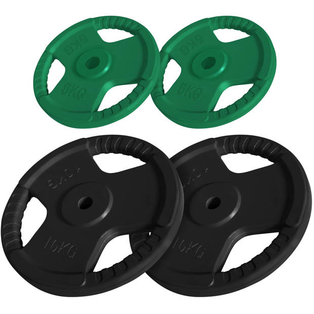 Gorilla Sports Gewichten set 30 kg - 2x5+2x10 kg- Halterschijf - Gietijzer - Rubber Coating