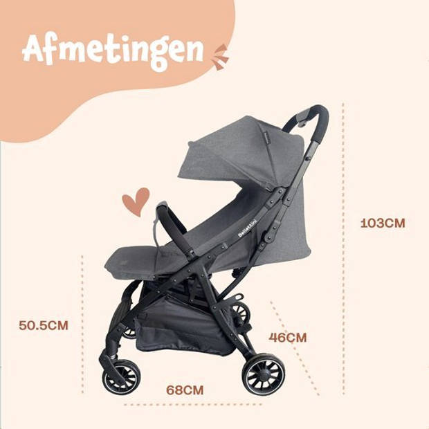 Bellettini® Calesse Buggy Inclusief Reistas, Regenhoes en Bekerhouder - Kinderwagen - Plooibuggy- Grijs