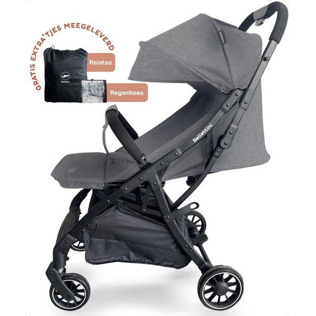 Bellettini® Calesse Buggy Inclusief Reistas, Regenhoes en Bekerhouder - Kinderwagen - Plooibuggy- Grijs