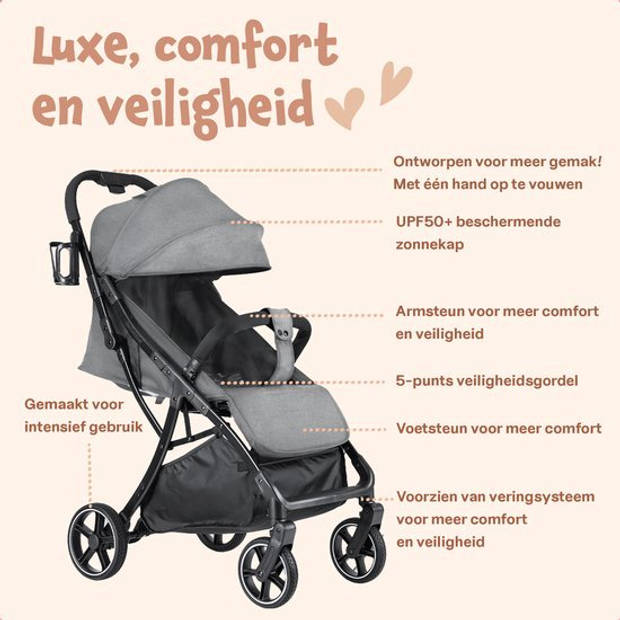 Bellettini® Calesse Buggy Inclusief Reistas, Regenhoes en Bekerhouder - Kinderwagen - Plooibuggy- Grijs