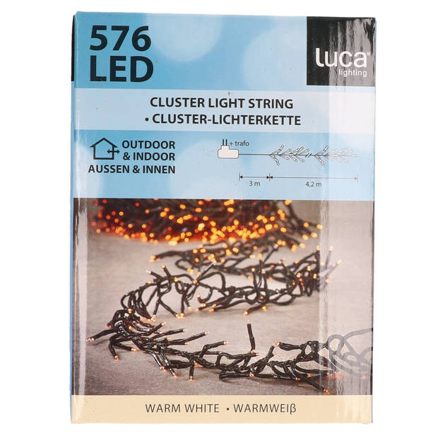 Luca Lighting Kerstverlichting - 576 lampjes - afstandsbediening - warm wit - 420cm - clusterverlichting - Kerstverlicht