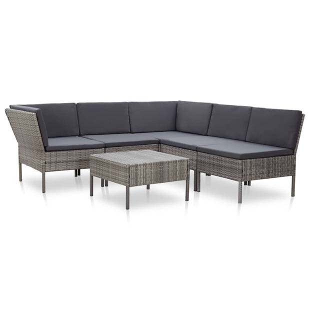 vidaXL 6-delige Loungeset met kussens poly rattan grijs