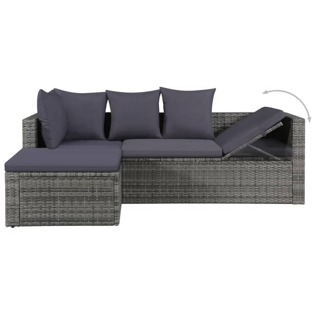 vidaXL 4-delige Loungeset met kussens poly rattan grijs