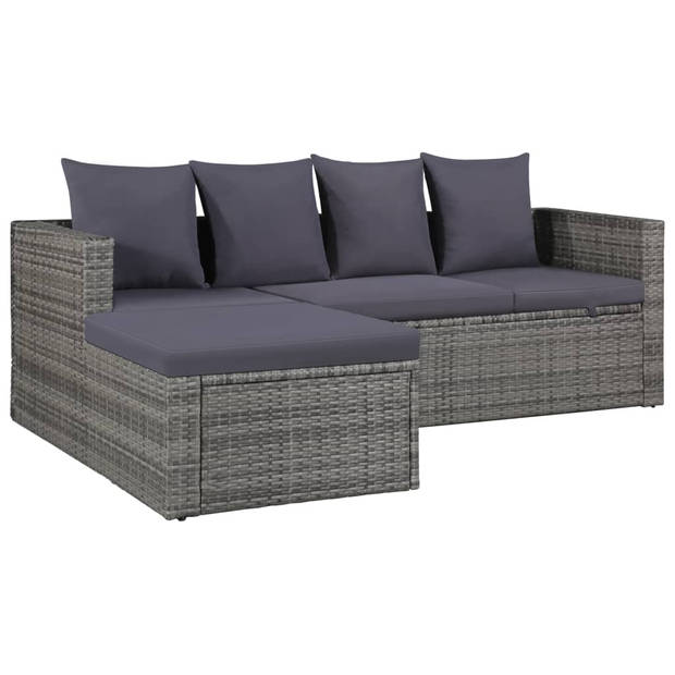 vidaXL 4-delige Loungeset met kussens poly rattan grijs