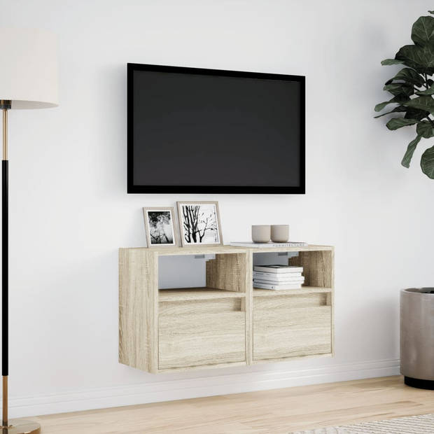 vidaXL Tv-wandmeubels met LED 2 st 41x31x45 cm sonoma eikenkleurig