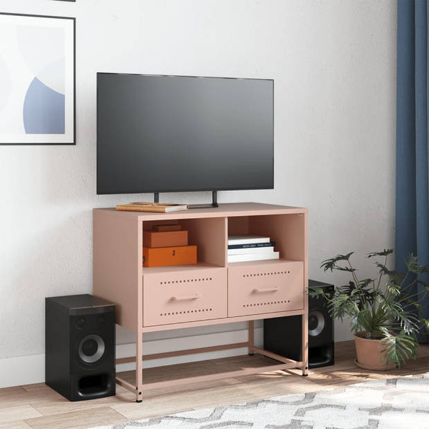 vidaXL Tv-meubel 68x39x60,5 cm staal roze