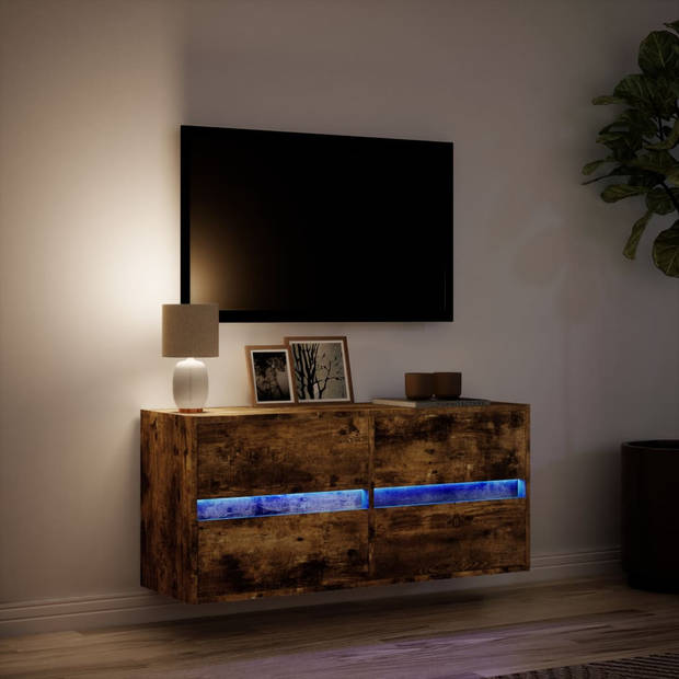 vidaXL Tv-wandmeubel met LED-verlichting 100x31x45 cm gerookt eiken