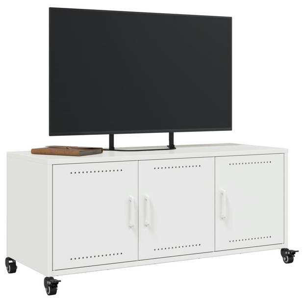 vidaXL Tv-meubel 100,5x39x43,5 cm koudgewalst staal wit