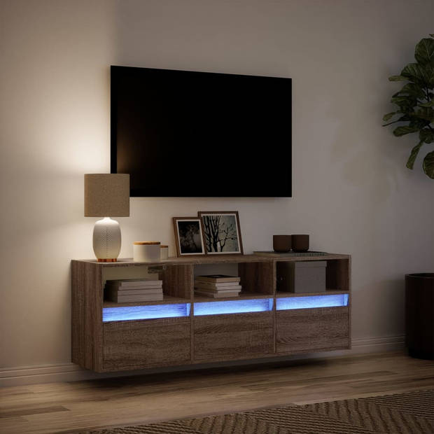 vidaXL Tv-wandmeubel met LED-verlichting 130x31x45 cm bruin eikenkleur