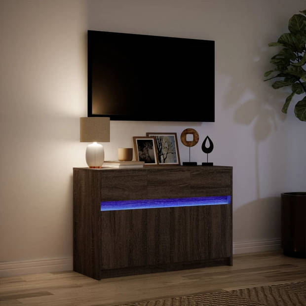 vidaXL Tv-meubel met LED 91x34x61 cm bewerkt hout bruin eikenkleurig