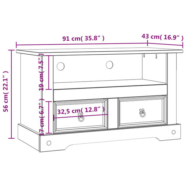 vidaXL Tv-meubel Mexicaans grenenhout Corona-stijl 91x43x56 cm