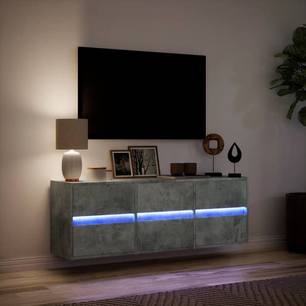 vidaXL Tv-wandmeubel met LED-verlichting 130x31x45 cm betongrijs