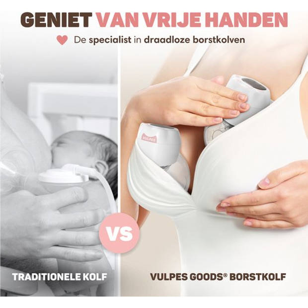 Vulpes Goods - Elektrische Draadloze Borstkolf – Incl. 60 moedermelkbewaarzakjes - Draagbaar & Oplaadbaar