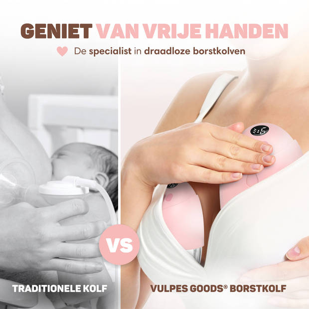 Vulpes Goods - Elektrische Draadloze Borstkolf MAX – Incl. 60 moedermelkbewaarzakjes - Draagbaar & Oplaadbaar