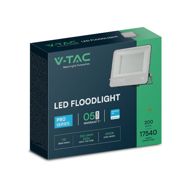 V-TAC VT-44204 LED Schijnwerpers - Zwarte Behuizing - Samsung - IP65 - Zwart+Grijs Glas - 200 Watt - 17540 Lumen -