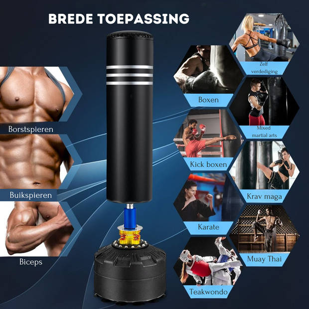 Costway Vrijstaande Bokszak Met Vulbare Standaard Zwart - Inclusief Handschoenen - 50 cm x 50 cm x 175 cm