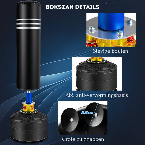 Costway Vrijstaande Bokszak Met Vulbare Standaard Zwart - Inclusief Handschoenen - 50 cm x 50 cm x 175 cm