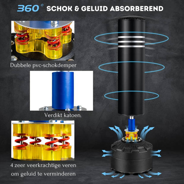 Costway Vrijstaande Bokszak Met Vulbare Standaard Zwart - Inclusief Handschoenen - 50 cm x 50 cm x 175 cm