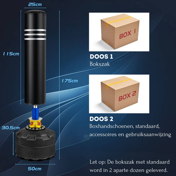 Costway Vrijstaande Bokszak Met Vulbare Standaard Zwart - Inclusief Handschoenen - 50 cm x 50 cm x 175 cm