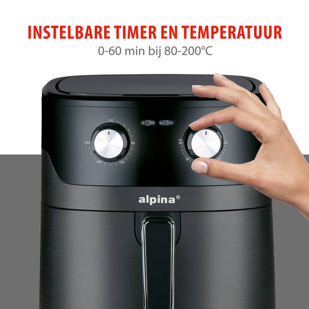 alpina Airfryer XL - Heteluchtfriteuse 6L - Air Fryer voor 4 tot 6 Personen - Hetelucht Friteuse 80°C tot 200°C