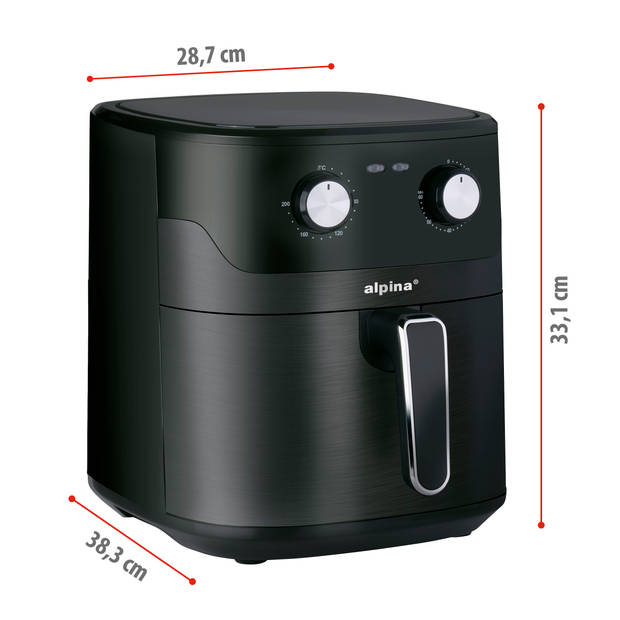 alpina Airfryer XL - Heteluchtfriteuse 6L - Air Fryer voor 4 tot 6 Personen - Hetelucht Friteuse 80°C tot 200°C