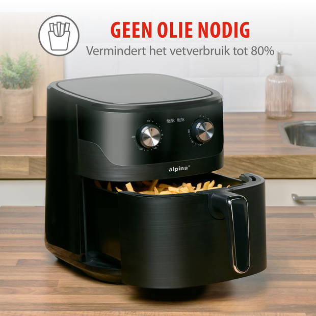 alpina Airfryer XL - Heteluchtfriteuse 6L - Air Fryer voor 4 tot 6 Personen - Hetelucht Friteuse 80°C tot 200°C