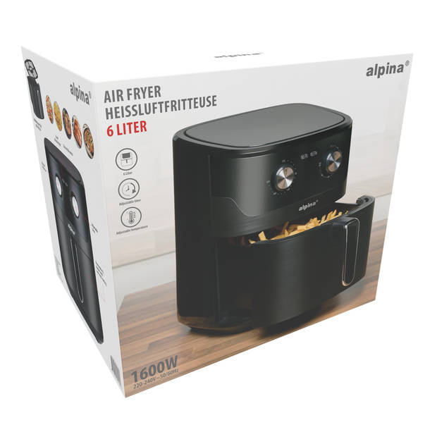 alpina Airfryer XL - Heteluchtfriteuse 6L - Air Fryer voor 4 tot 6 Personen - Hetelucht Friteuse 80°C tot 200°C