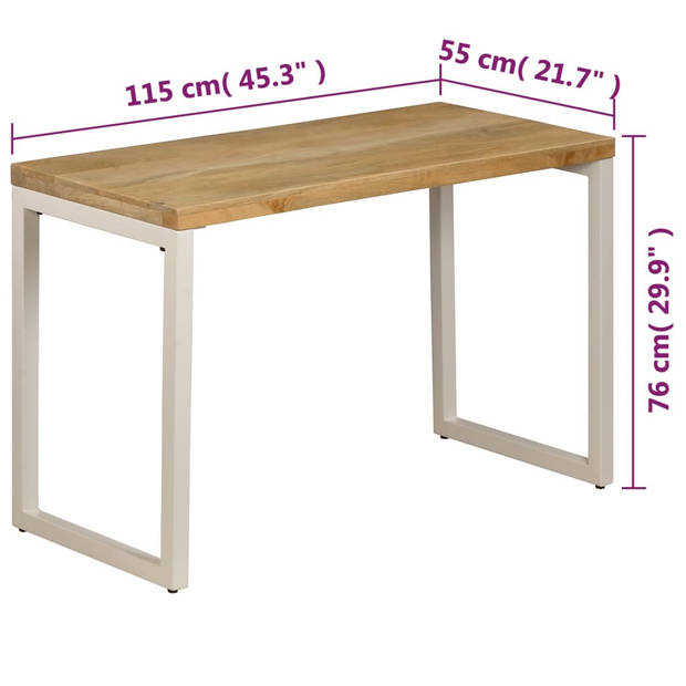 vidaXL Eettafel 115x55x76 cm massief mangohout en staal