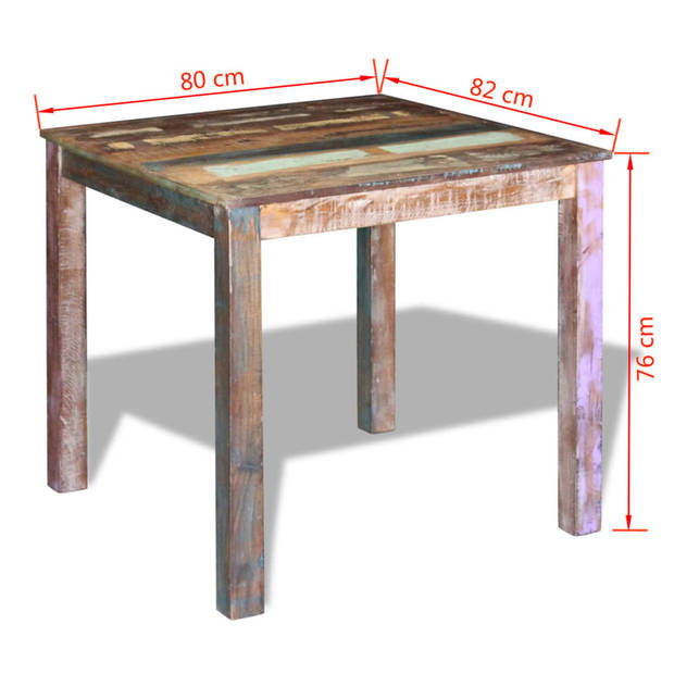 vidaXL Eettafel 80x82x76 cm massief gerecycled hout