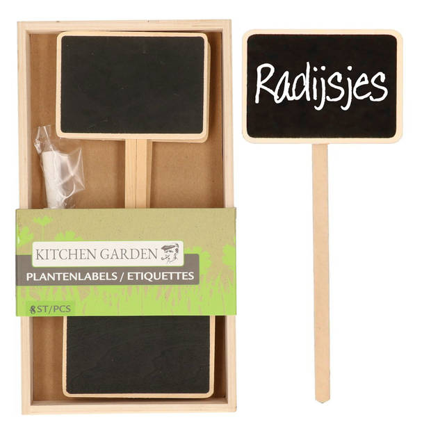 Kitchen Garden Steeketiket met krijtbordje incl. krijtje - hout - Plantenlabels - 8 stuks