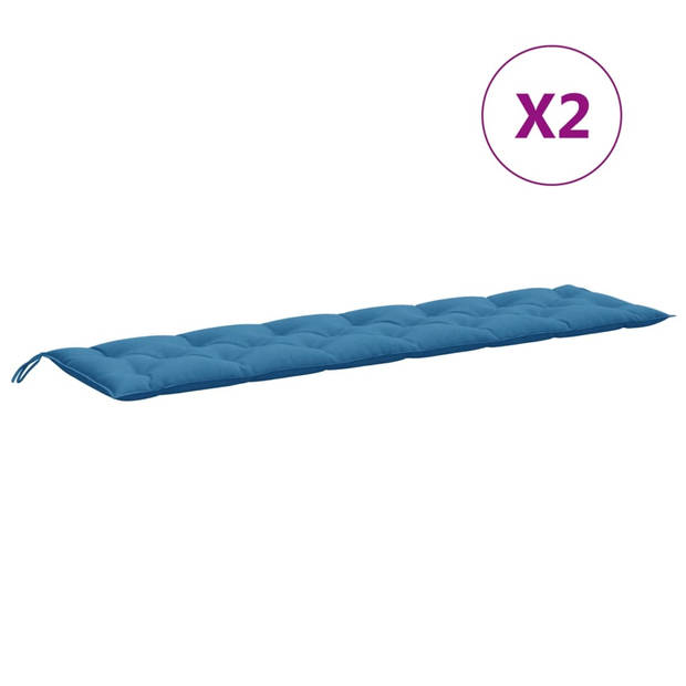 vidaXL Tuinbankkussens 2 st 200x50x7 cm stof gemêleerd blauw