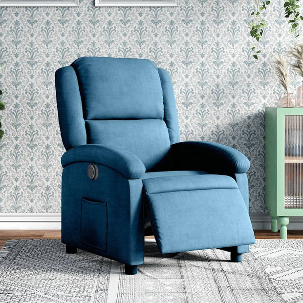 vidaXL Fauteuil elektrisch verstelbaar fluweel blauw